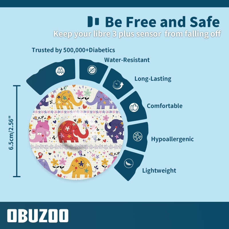 OBUZOO 10 Pack Libre 3 Plus Sensor Covers Waterproof & Sweatproof Patches for Libre 3 Sensor & Plus,Hypoallergenic & Latex Free,Breathable & Flexible Adorable Stickers for Long Stay Protection - Image 5