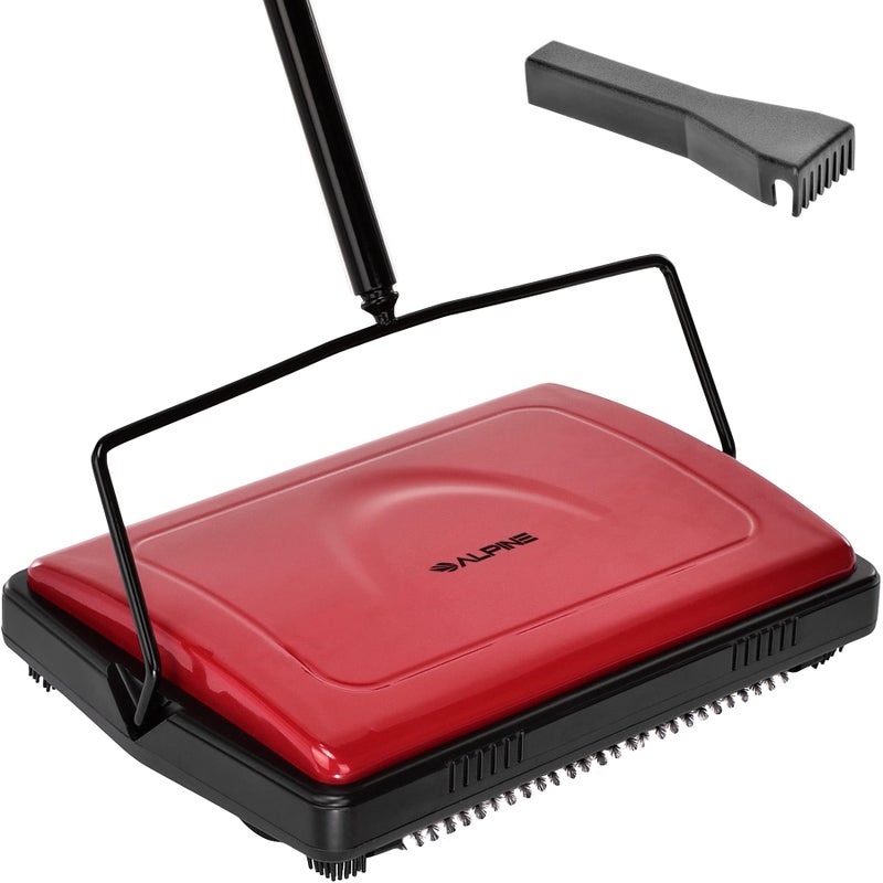 Alpine Industries Alpine Manual Carpet Sweeper Triple Brush – Non Electric Multi-Surface Floor Cleaner Easy Sweeping for Carpeted Floors (Red -Updated)  - Image 1