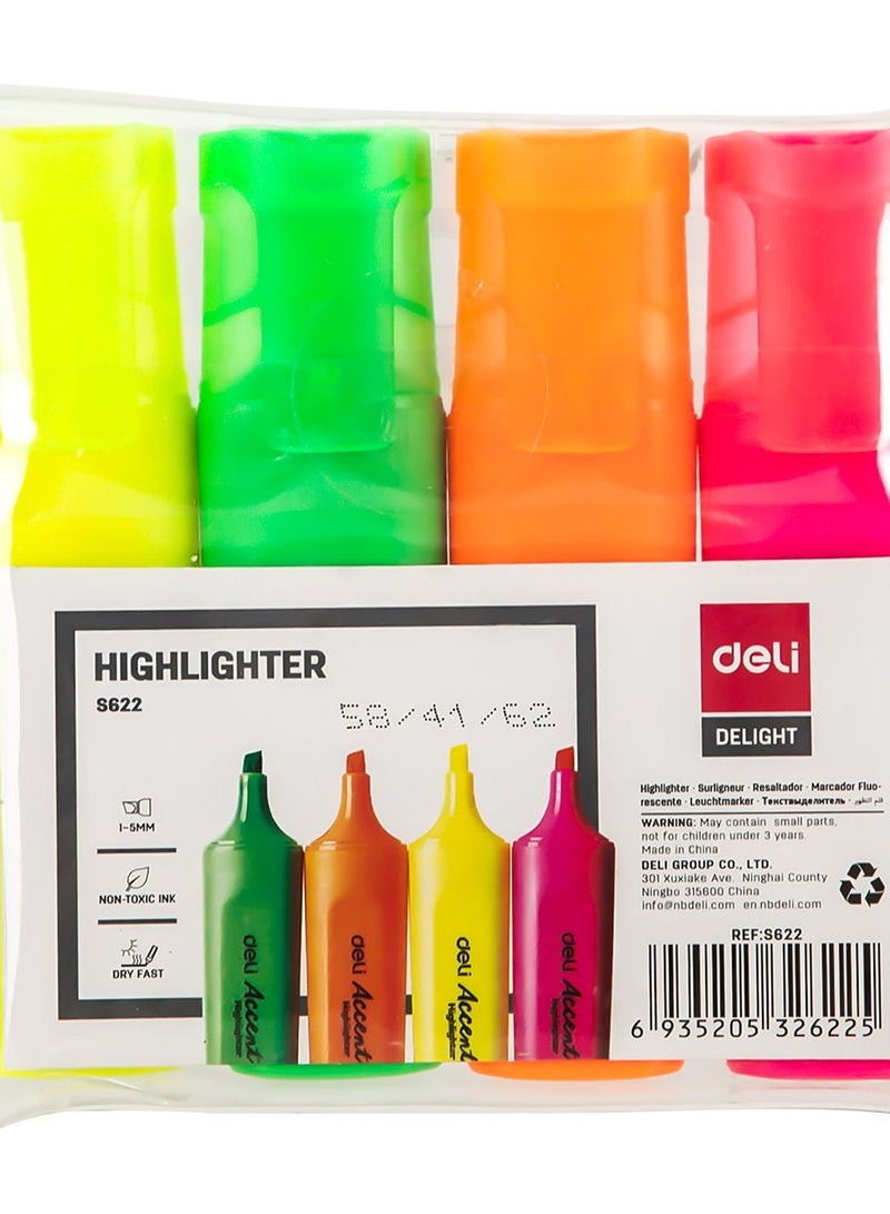 Deli مجموعة أقلام تمييز دلي متعددة الألوان من 4 قطع - Image 1