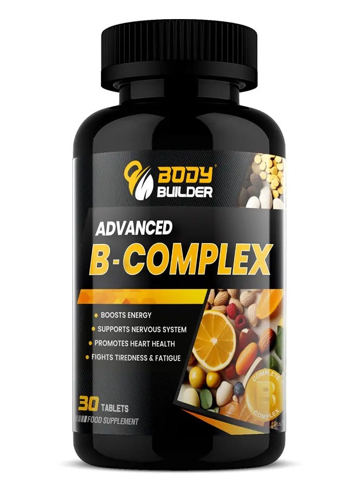 Body Builder Advanced B-complex - 30 Tablets for Energy, Mental Clarity & Heart Health with Essential B Vitamins - Image 1