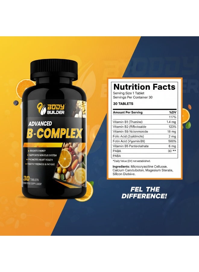 Body Builder Advanced B-complex - 30 Tablets for Energy, Mental Clarity & Heart Health with Essential B Vitamins - Image 2