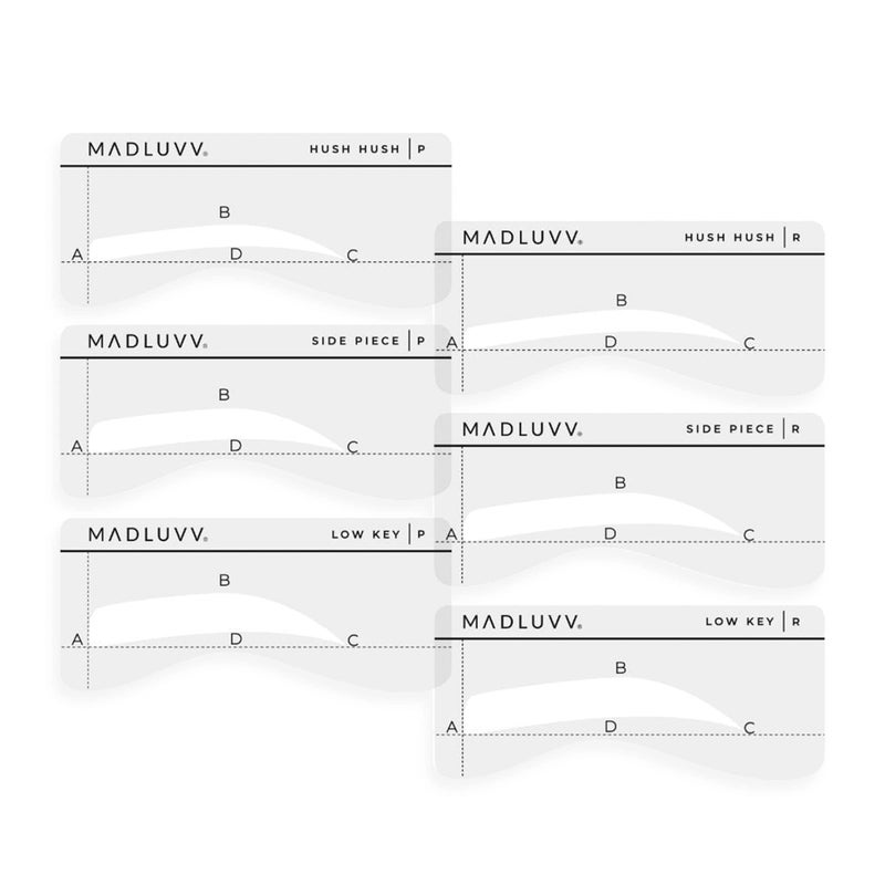 MADLUVV Eyebrow Shaper Stencils 6 Reusable Stencils for Microblading Brow Mapping Shaping Petite Regular Sizes for PMU SemiPermanent Makeup Artists On The DL Set
