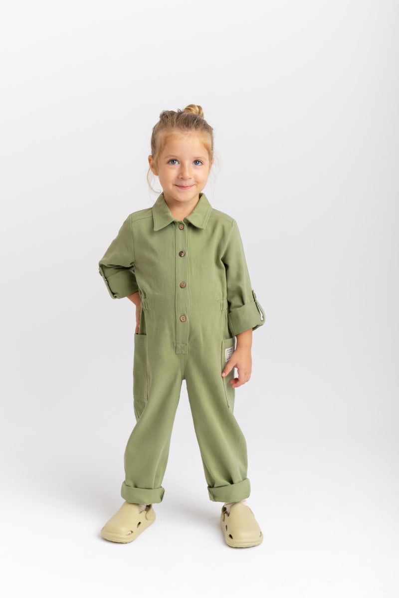 Oliven The Kid Unisex Gabardine Jumpsuit Green - Image 1