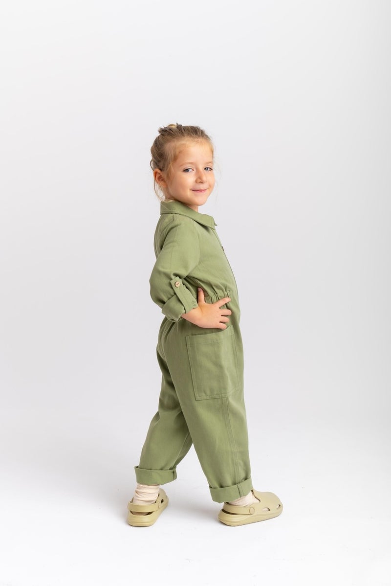 Oliven The Kid Unisex Gabardine Jumpsuit Green - Image 4