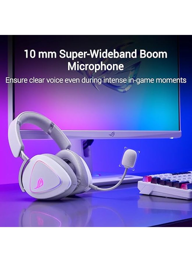 ASUS ROG Delta II Wireless Gaming Headset (BT, ROG SpeedNova 2.4GHz, 3.5mm, 50mm Titanium-Plated Drivers, 10mm Super-Wideband Mic, 110HR, DualFlow Audio, For PC, Switch, PS5, Xbox)- Moonlight White - Image 5