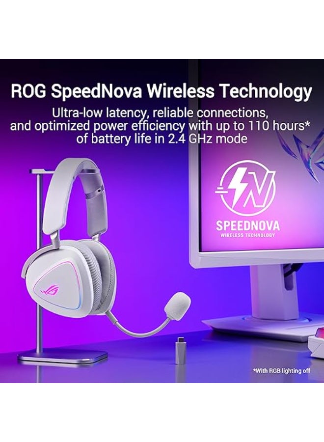 ASUS ROG Delta II Wireless Gaming Headset (BT, ROG SpeedNova 2.4GHz, 3.5mm, 50mm Titanium-Plated Drivers, 10mm Super-Wideband Mic, 110HR, DualFlow Audio, For PC, Switch, PS5, Xbox)- Moonlight White - Image 3