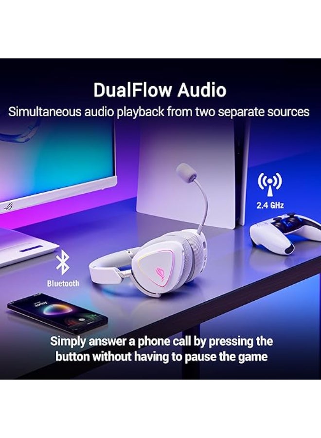 ASUS ROG Delta II Wireless Gaming Headset (BT, ROG SpeedNova 2.4GHz, 3.5mm, 50mm Titanium-Plated Drivers, 10mm Super-Wideband Mic, 110HR, DualFlow Audio, For PC, Switch, PS5, Xbox)- Moonlight White - Image 4