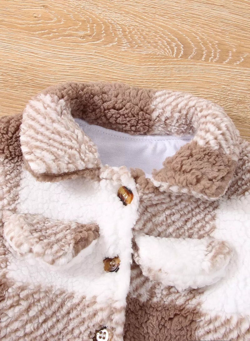 Baby Plaid Button Front Teddy Coat - Image 3