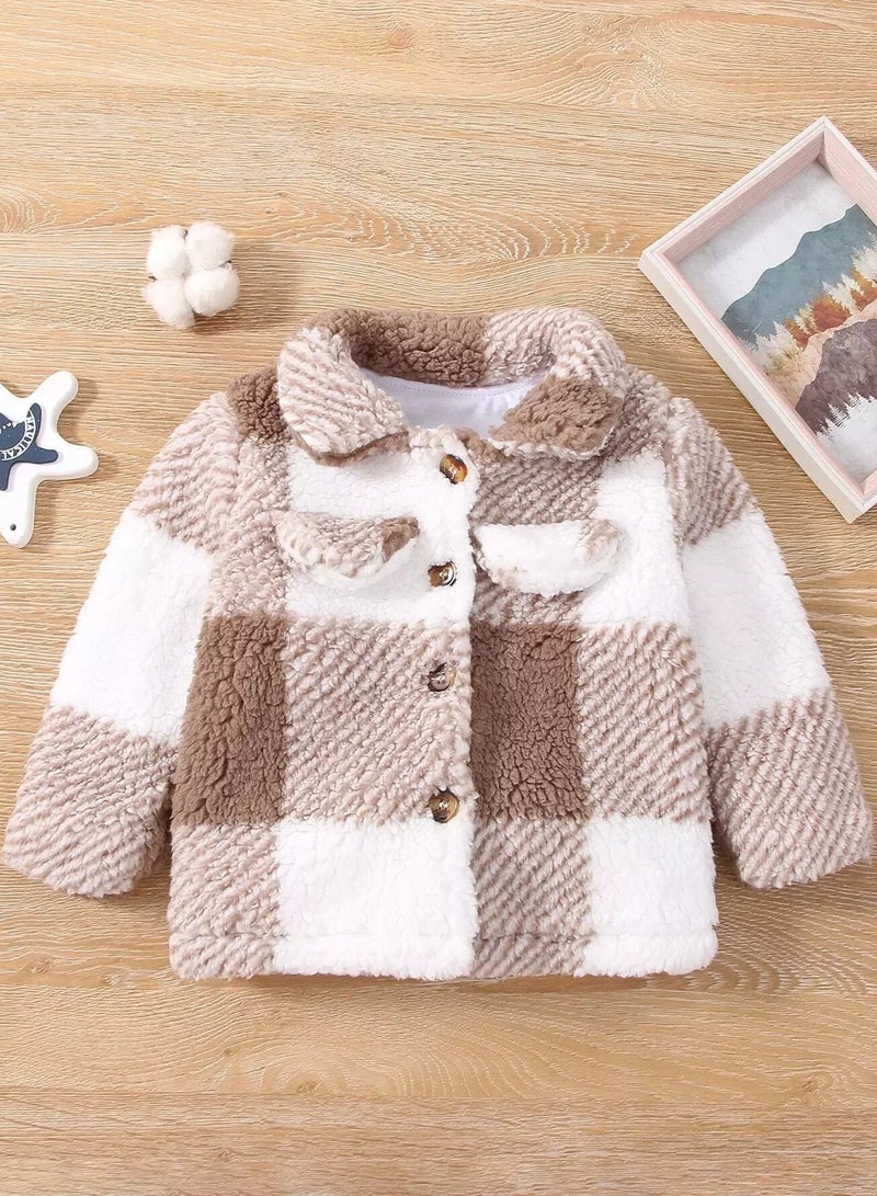Baby Plaid Button Front Teddy Coat - Image 1