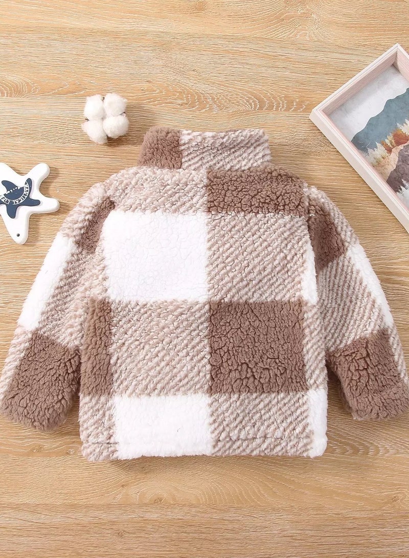 Baby Plaid Button Front Teddy Coat - Image 2
