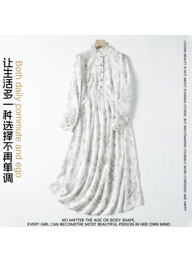 XINYANG French Vintage Floral Long Sleeve Dress 2025 Spring Ink Painting Slim Elegant Maxi Dress - Image 2