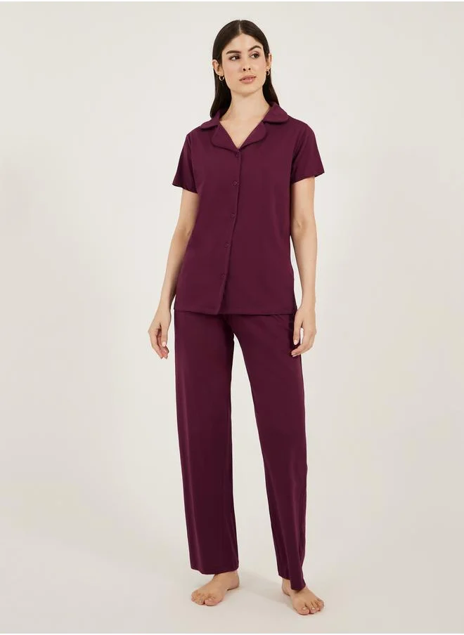Styli Styli Cotton Jersey Short Sleeve Shirt and Pyjama Set