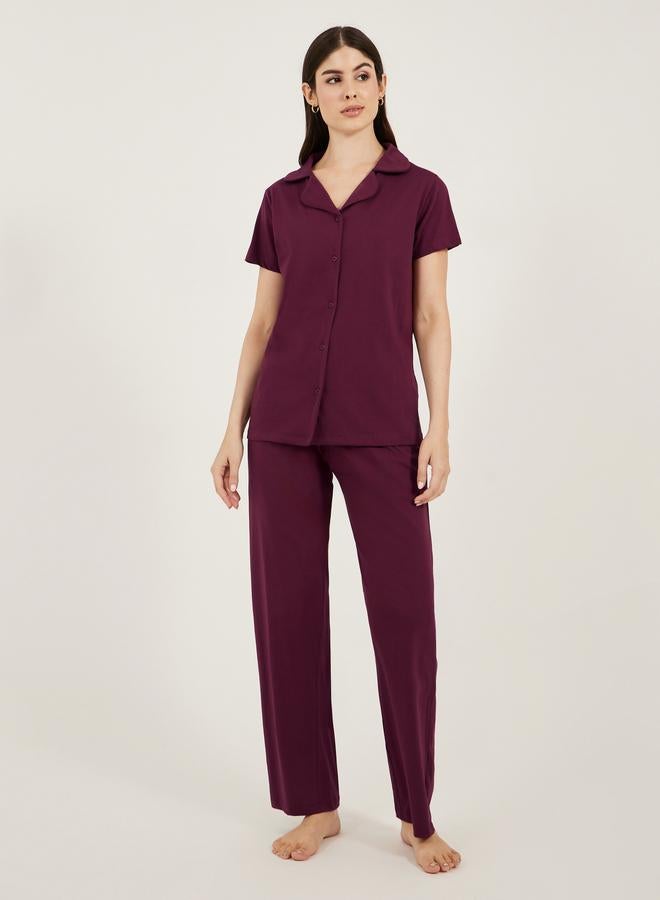 Styli Styli Cotton Jersey Short Sleeve Shirt and Pyjama Set  - Image 1