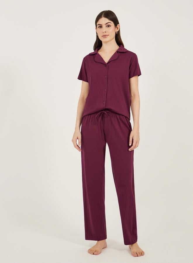 Styli Styli Cotton Jersey Short Sleeve Shirt and Pyjama Set  - Image 3