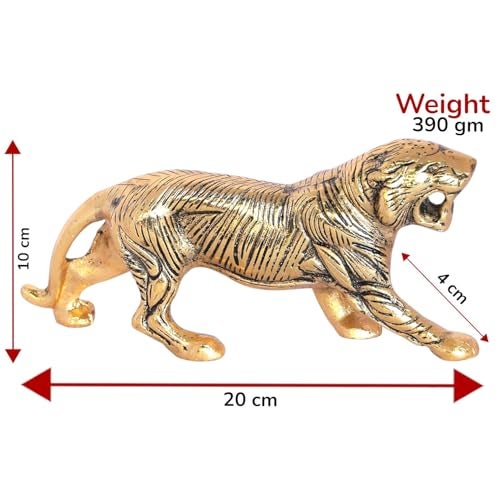 KridayKraft Golden Metal Antique Tiger/Jaguar/Panther/Sher Figurine Table Top Decorative,Feng Shui & Vanstu,Animal Showpiece Figurines... - Image 2