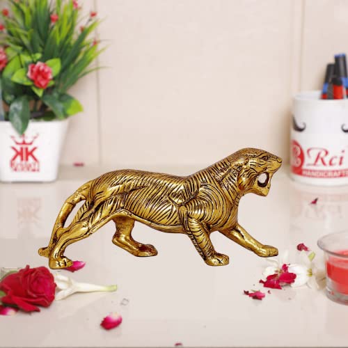 KridayKraft Golden Metal Antique Tiger/Jaguar/Panther/Sher Figurine Table Top Decorative,Feng Shui & Vanstu,Animal Showpiece Figurines... - Image 5
