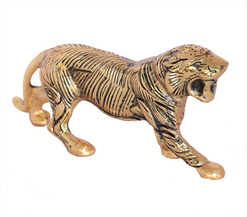 KridayKraft Golden Metal Antique Tiger/Jaguar/Panther/Sher Figurine Table Top Decorative,Feng Shui & Vanstu,Animal Showpiece Figurines... - Image 3