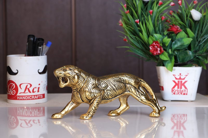 KridayKraft Golden Metal Antique Tiger/Jaguar/Panther/Sher Figurine Table Top Decorative,Feng Shui & Vanstu,Animal Showpiece Figurines... - Image 1