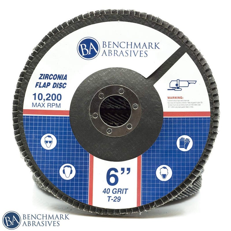 Benchmark Abrasives 6" x 7/8" Premium High Density Jumbo Zirconia Type 29 Flap Discs for Angle Grinder, 6 Inch Sanding Discs, Finishing, Deburring, Rust Removal - (10 Pack) 40 Grit - Image 1