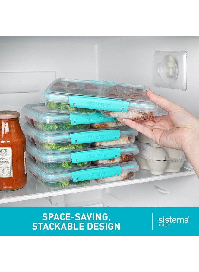 Sistema 5-Piece Food Storage Containers with 3 Compartments and Lids for Meal Prep, Dishwasher Safe, 11.8oz, Clear/Green - Image 4