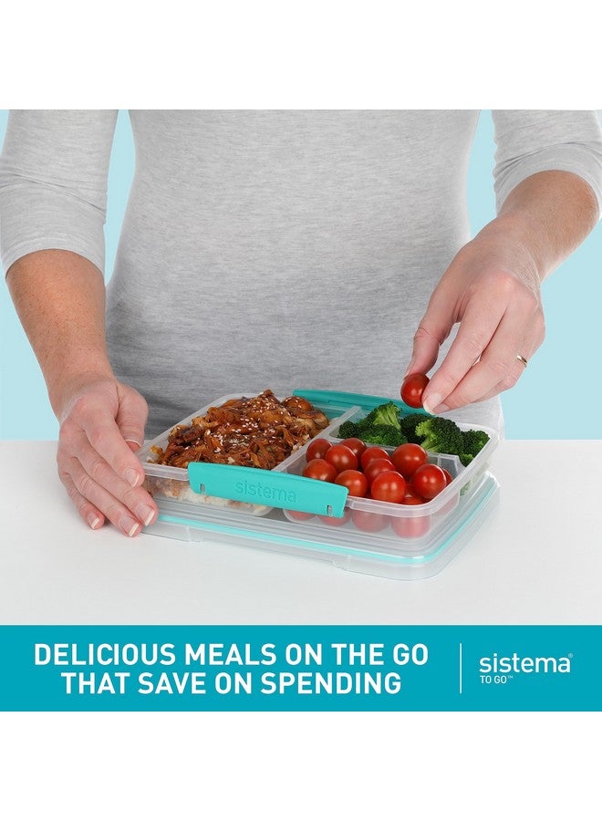 Sistema 5-Piece Food Storage Containers with 3 Compartments and Lids for Meal Prep, Dishwasher Safe, 11.8oz, Clear/Green - Image 2