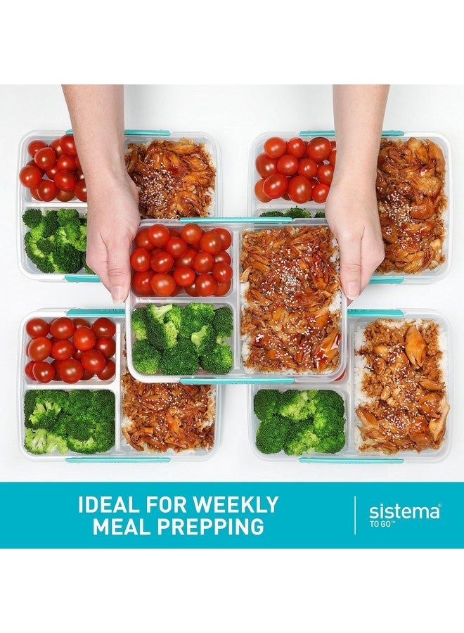 Sistema 5-Piece Food Storage Containers with 3 Compartments and Lids for Meal Prep, Dishwasher Safe, 11.8oz, Clear/Green - Image 3