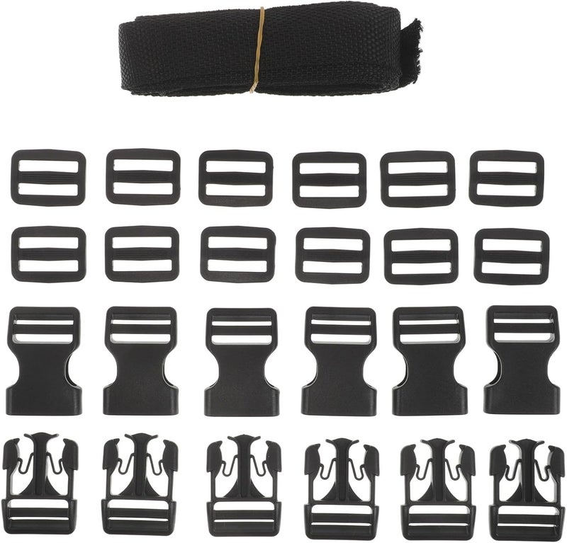 1 Set Heavy-Duty Buckle & Straps Set: 2.5cm/6 Yards Nylon Belt Tri-Glide Slide Clips, Replacement for Backpack Luggage Strap Pet Collar - Image 1