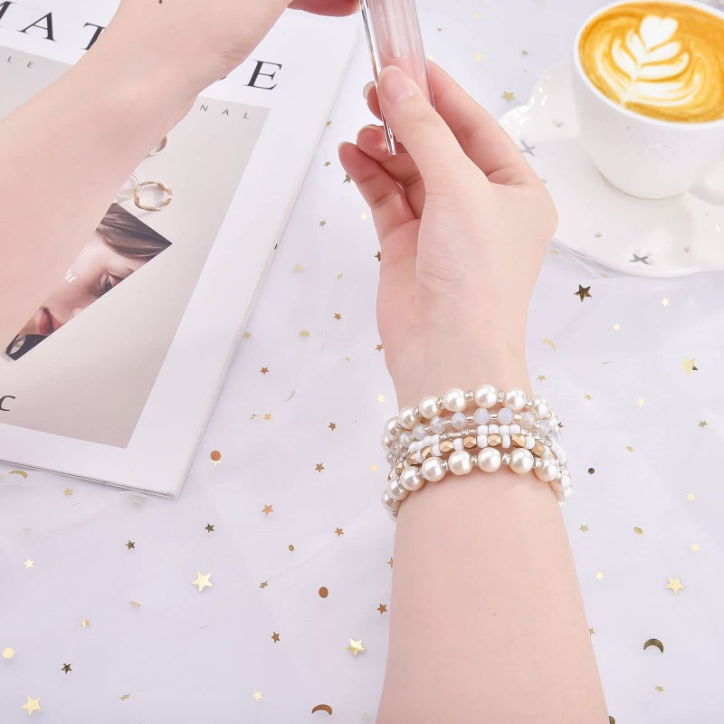 VISOOM Beaded Bracelet Compatible for Apple Watch Band 42mm/40mm/38mm/41mm Series 11 10 9 8 7 SE Series 6/5/4 Women Fashion Cute Handmade Pearl Stretchy Watch Strap for iWatch Bands Series 3/2/1 - Image 3