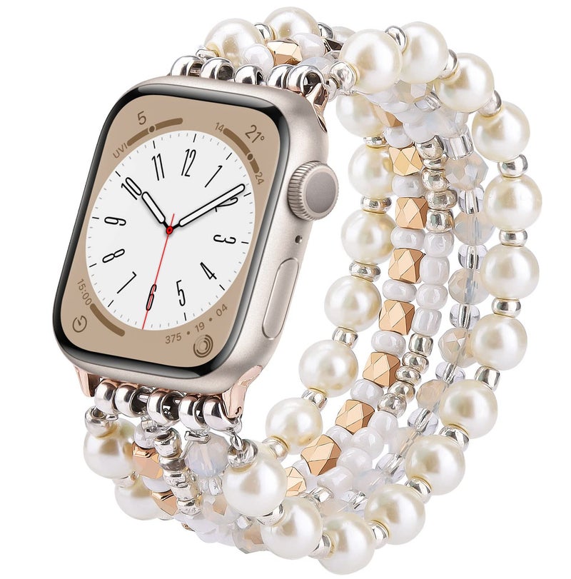 VISOOM Beaded Bracelet Compatible for Apple Watch Band 42mm/40mm/38mm/41mm Series 11 10 9 8 7 SE Series 6/5/4 Women Fashion Cute Handmade Pearl Stretchy Watch Strap for iWatch Bands Series 3/2/1 - Image 1