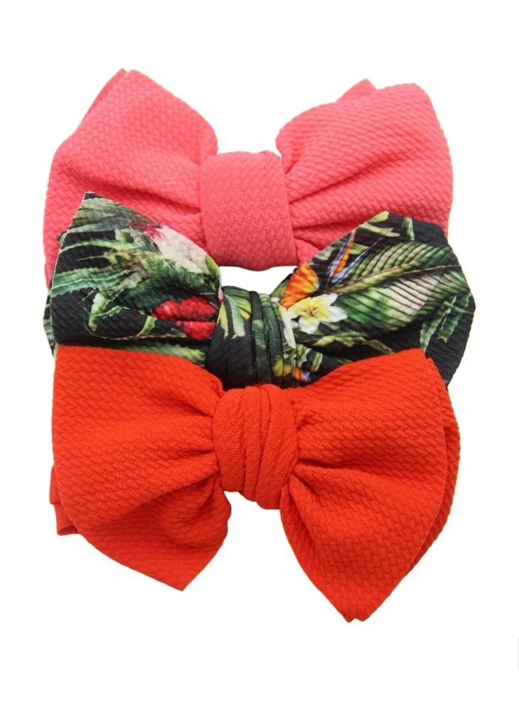 Bambimici Bambimici - Mira Assorted Big Ribbon Bow Headband for Babies - Green Leaves Print