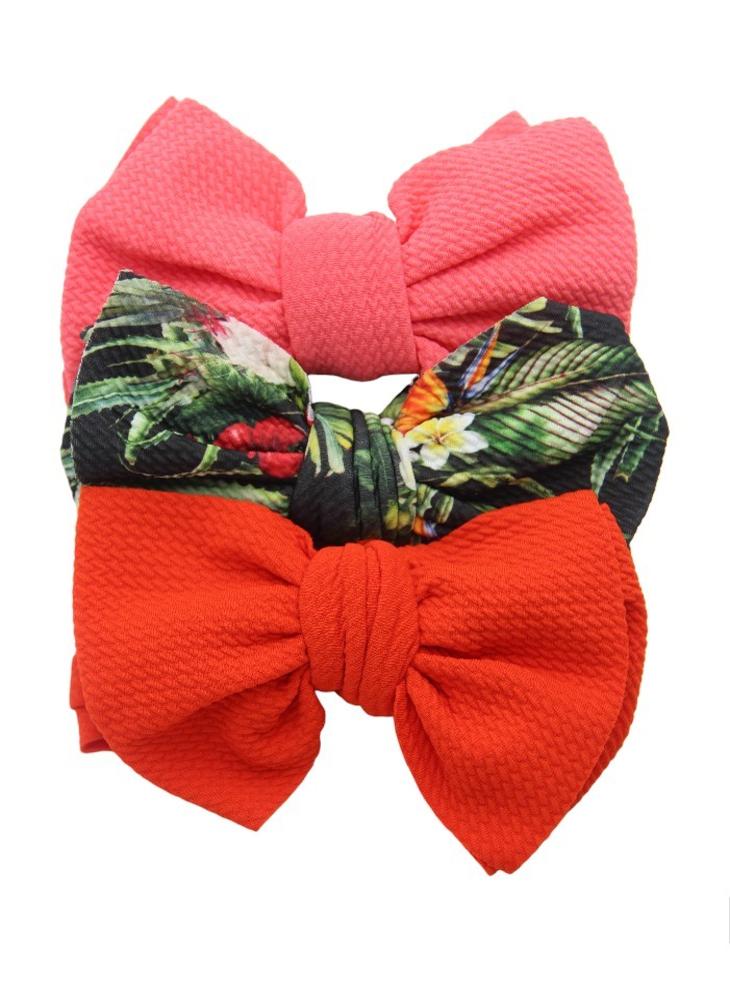Bambimici Mira Assorted Big Ribbon Bow Headband For Babies Green Leaves Print - Image 1