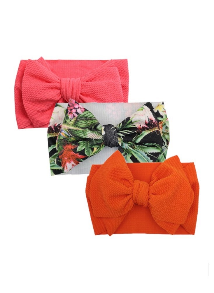 Bambimici Mira Assorted Big Ribbon Bow Headband For Babies Green Leaves Print - Image 4