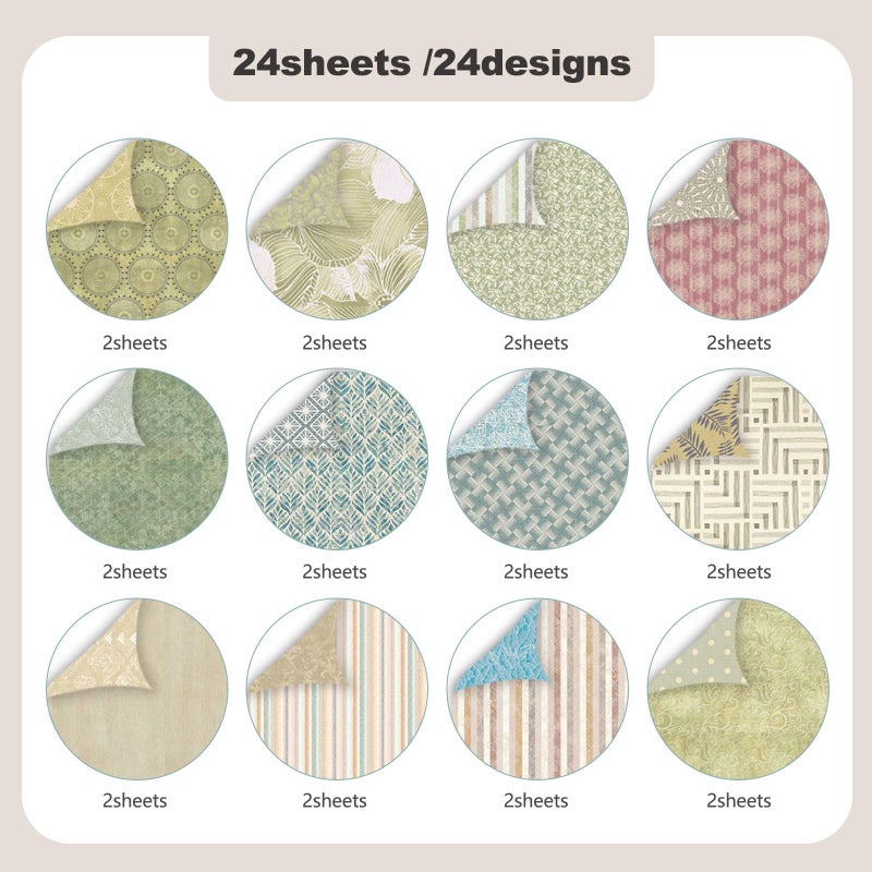 Colabrili 24 Pack Scrapbook Paper 12 Ã— 12 Textured Patterned Paper, Vintage Double-Sided Decorative Craft Papers Scrapbooking Supplies for DIY Card Making Photo Album Journal Decor (Fabric Texture) - Image 3
