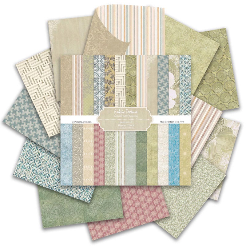 Colabrili 24 Pack Scrapbook Paper 12 Ã— 12 Textured Patterned Paper, Vintage Double-Sided Decorative Craft Papers Scrapbooking Supplies for DIY Card Making Photo Album Journal Decor (Fabric Texture) - Image 1