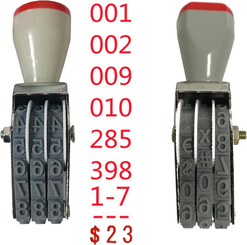 zeng Adjustable 3-Digit Manual Rolling Stamp - Numbers 0-9 & Symbols, Metal/Rubber Office Numbering Tool, 18x7mm Imprint, Multicolor - Ink Not Included - Image 2