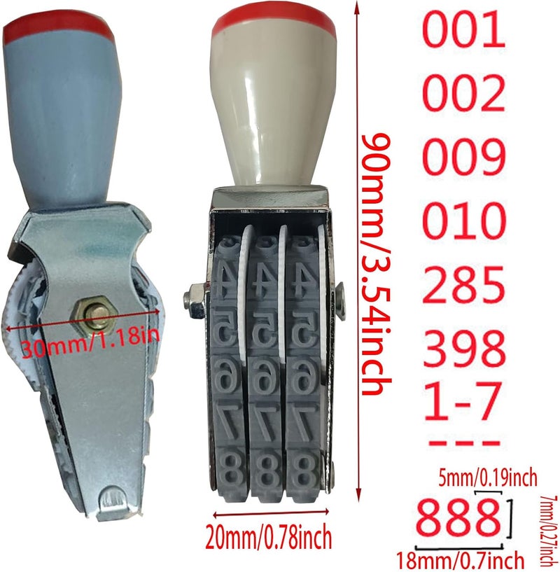 zeng Adjustable 3-Digit Manual Rolling Stamp - Numbers 0-9 & Symbols, Metal/Rubber Office Numbering Tool, 18x7mm Imprint, Multicolor - Ink Not Included - Image 1