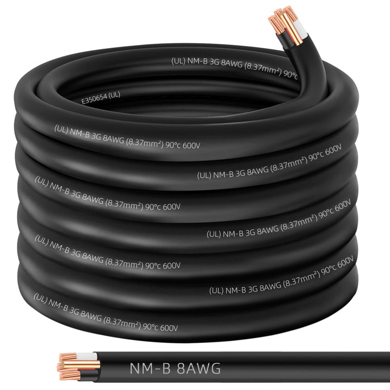 XMK 50ft NM-B 8/3 Wire with Ground,8/3 8 Gauge 3 Conductor Wire,8-3 Copper 8 AWG Non-Metallic Sheathed 8/3 NM-B W/G Cable,Stranded Indoor Residential Electrical Wiring for Branch Circuit Switches&Outlets - Image 1