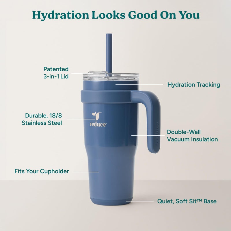 Reduce 24 oz Stainless Steel Tumbler with Handle - Dual-Wall Vacuum Insulated Travel Mug, Sweat-Proof Lid & Reusable Straw - Keeps Drinks Cold for 24 Hrs, Fits Cupholders, Dishwasher Safe-Mineral Blue - Image 4