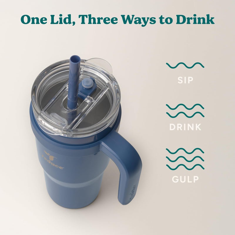 Reduce 24 oz Stainless Steel Tumbler with Handle - Dual-Wall Vacuum Insulated Travel Mug, Sweat-Proof Lid & Reusable Straw - Keeps Drinks Cold for 24 Hrs, Fits Cupholders, Dishwasher Safe-Mineral Blue - Image 5