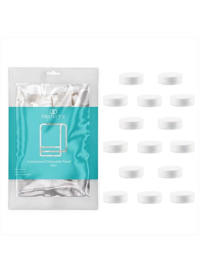 Project E Beauty 100pcs Disposable Cotton Compressed Towel by Project E Beauty | Cotton Coin Towel | Soft & Absorbent | Portable for Travel, Outdoors & Camping | Sports Gym & Beauty Salon (100, Compressed Towel) - Image 1