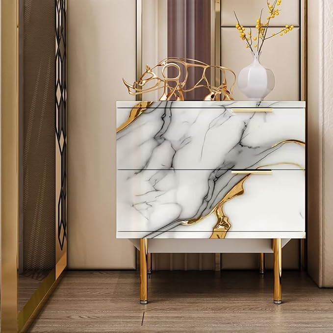 WALL INTERIORS Vinyl Peel and Stick Waterproof Wallpaper for Old Furniture Self Adhesive and Removable Surfaces for Home Cabinet Oil Proof Kitchen Countertop Stickers (60X200CM) (1, Gold Shade White) - Image 3