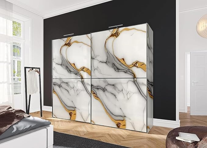 WALL INTERIORS Vinyl Peel and Stick Waterproof Wallpaper for Old Furniture Self Adhesive and Removable Surfaces for Home Cabinet Oil Proof Kitchen Countertop Stickers (60X200CM) (1, Gold Shade White) - Image 5
