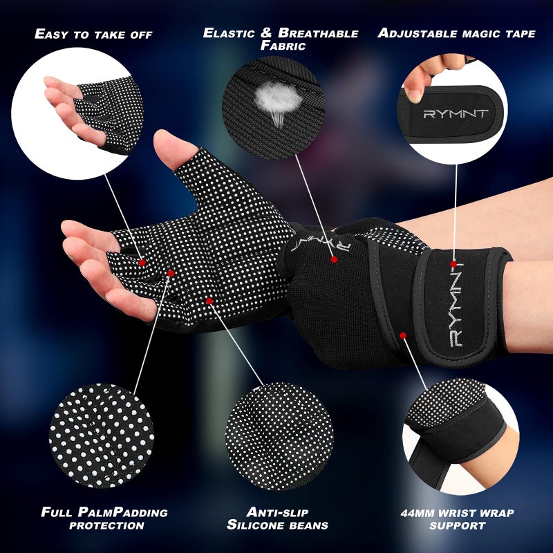 RYMNT Workout Gloves with Wrist Wrap Support, Weight Lifting Gloves with Full Palm Protection & Extra Grip for Men Women Gym Exercise, Fitness, Weightlifting, Pull ups,Aron Black-S - Image 2