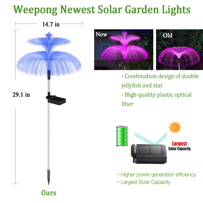 Weepong Solar Garden Lights 3 Pack New Upgraded Solar Lights Outdoor Waterproof 7 Color Changing Double Jellyfish and Star Flower Garden Decor Yard Lawn Christmas Outdoor,Gifts for Mother's Day Women - Image 3