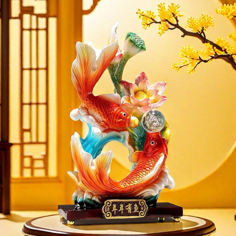 SHTWX Large 13 Inch Chinese Feng Shui Fish Statue Sculpture Frgurine Good Lucky Gift for FengShui Lover Desktop Display Decorative Decoration - Image 5