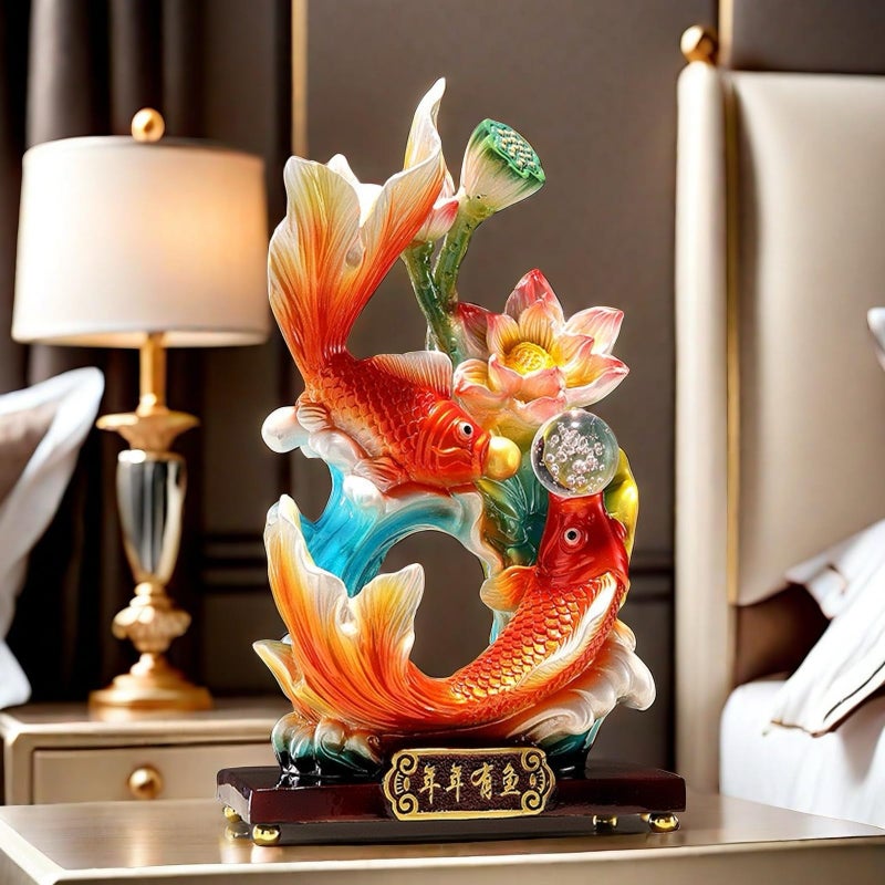 SHTWX Large 13 Inch Chinese Feng Shui Fish Statue Sculpture Frgurine Good Lucky Gift for FengShui Lover Desktop Display Decorative Decoration - Image 4