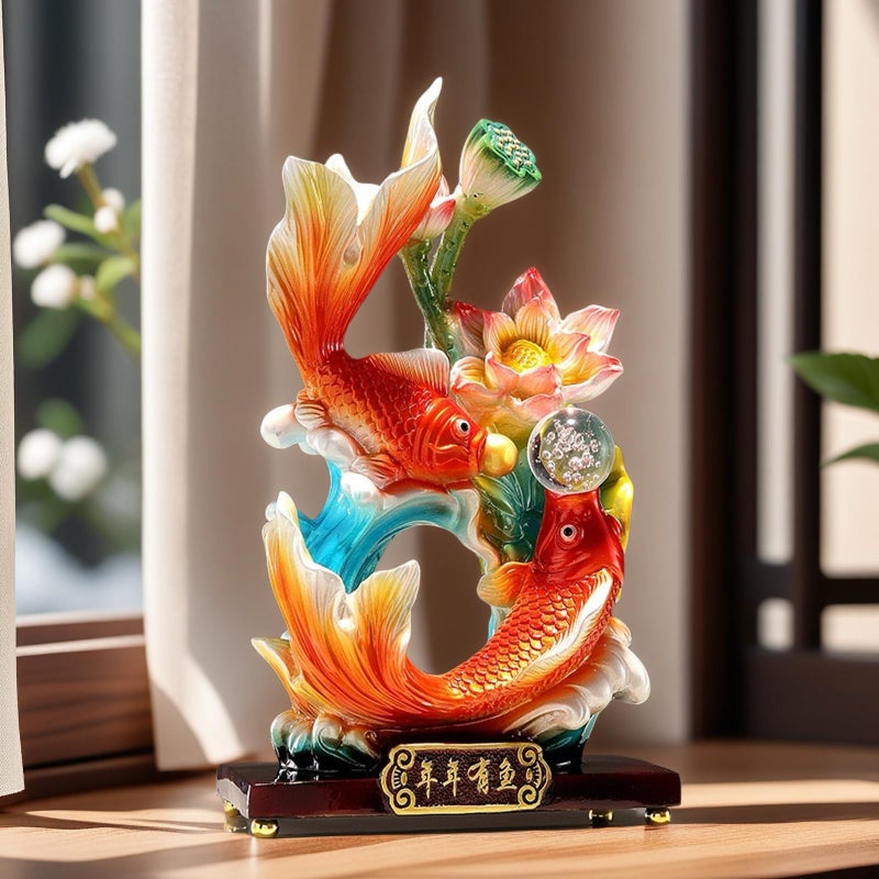 SHTWX Large 13 Inch Chinese Feng Shui Fish Statue Sculpture Frgurine Good Lucky Gift for FengShui Lover Desktop Display Decorative Decoration - Image 3