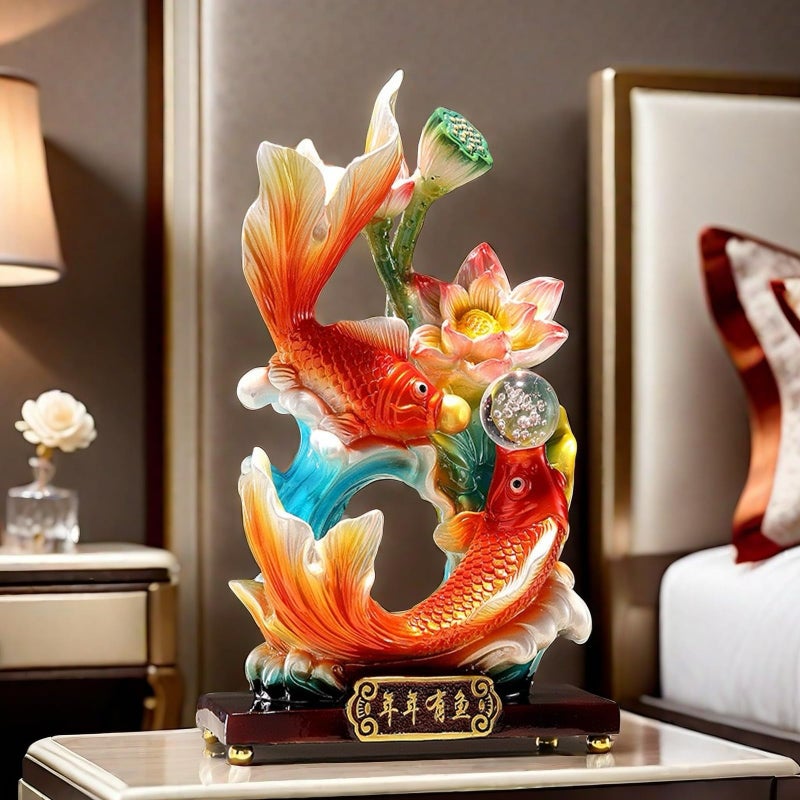 SHTWX Large 13 Inch Chinese Feng Shui Fish Statue Sculpture Frgurine Good Lucky Gift for FengShui Lover Desktop Display Decorative Decoration - Image 1