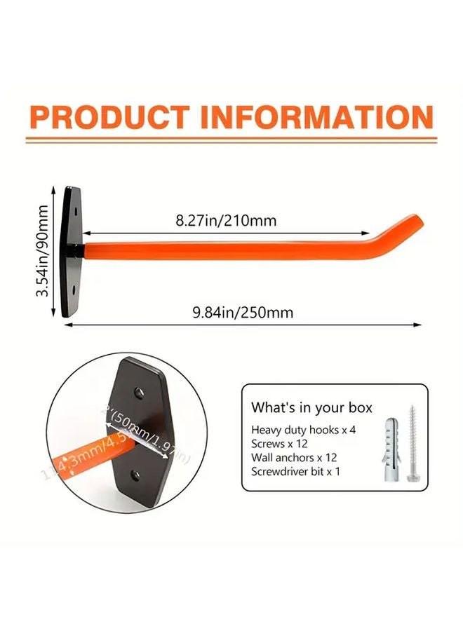 4pcs Heavy Duty Wall Mounted Garage Hooks Metal Tire Hangers 88lb Capacity for Bicycles Ladders Chairs Tools - Image 4