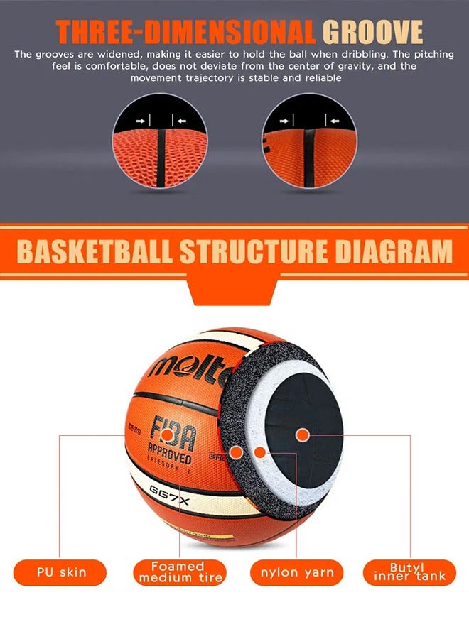 molten Gg7X Official Basketball, Fiba Approved, Pu Leather Indoor And Outdoor Ball With 12 Panel Design For Superior Performance And Grip, Size 7  - Image 5